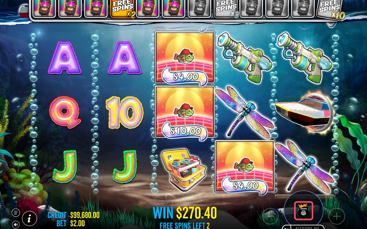 Free Spins round with the 12-slot FISHERMAN WILD meter